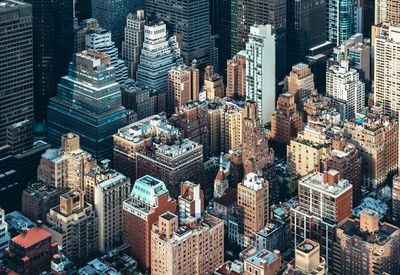 High angle view of modern buildings in city