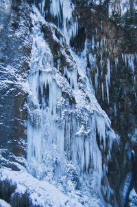 Frozen waterfall in forest