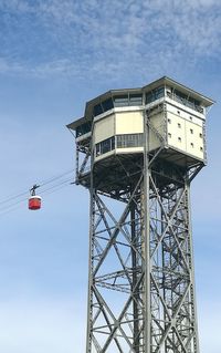 Low angle view of communications tower against sky