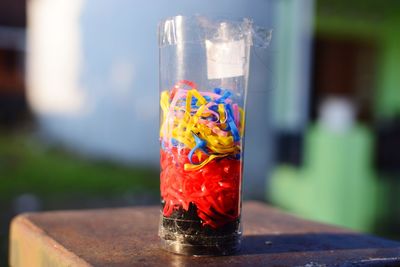 Close-up of glass of drink on table