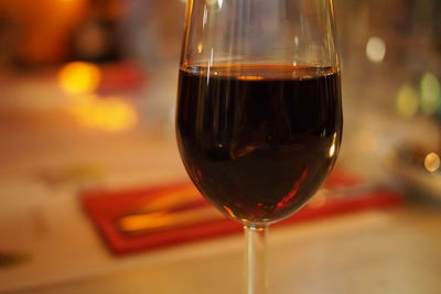 Close-up of wine glass on table