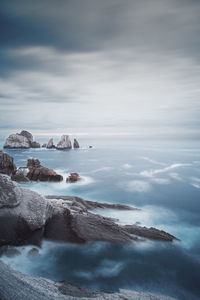 Scenic view of sea against cloudy sky