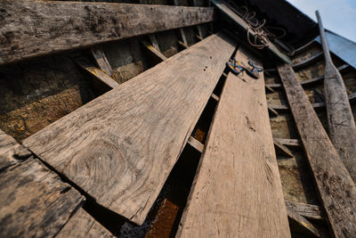 High angle view of wooden planks