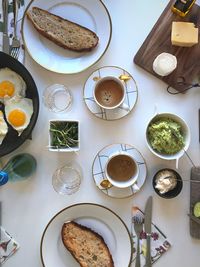 High angle view of breakfast on table