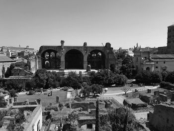 Buildings against clear sky in city