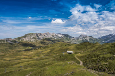 The wandertrail horizontweg from alpen tower to engstlenalp, along gental, switzerland