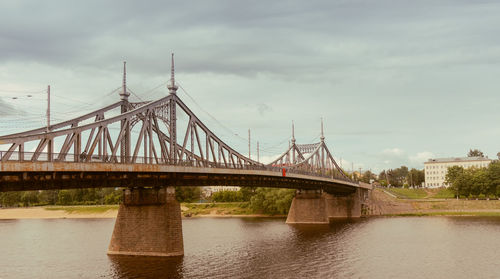 View of the old volzhsky bridge over the volga river in tver, russia.