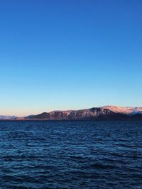 Scenic view of sea against clear blue sky