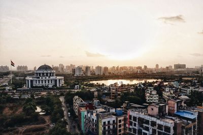 High angle view of buildings in city