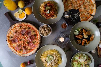 High angle view of food on table