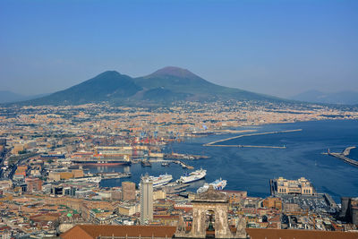 High angle view of city at waterfront