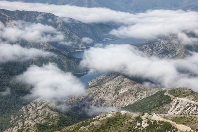 High angle view of snowcapped mountains