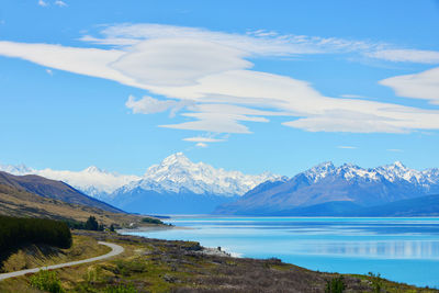 Scenic view of mountains against cloudy sky