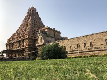 Low angle view of historical building against clear sky