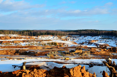 Scenic view of snow covered landscape against sky