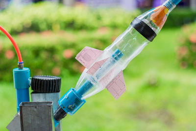 Airplane model of bottles outdoors