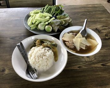 High angle view of food in plate on table