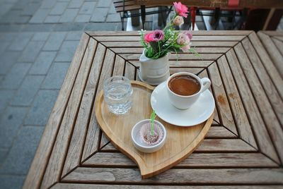 High angle view of coffee cup on table