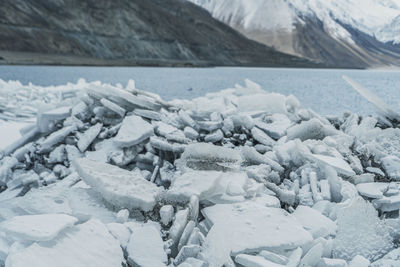 Beautiful view of icebergs in ladakh, global warming and climate change concept