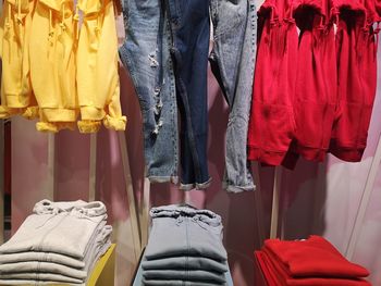 Panoramic view of clothes hanging in store