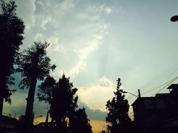 Low angle view of silhouette trees against sky at sunset