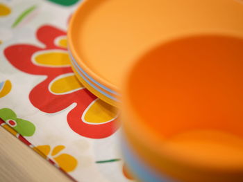 High angle view of coffee cup on table