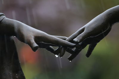 Close-up of wet hand holding water
