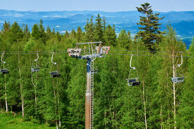 Mountains with open cable cars lift, karpacz, poland