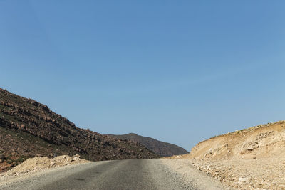 Scenic view of road against clear blue sky