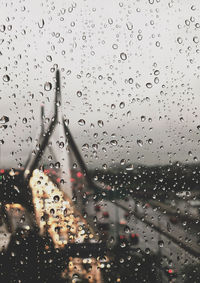 Full frame shot of wet glass window in rainy season