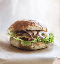 Close-up of burger on table