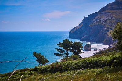 Scenic view of sea against blue sky