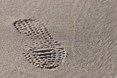 High angle view of footprints on sand