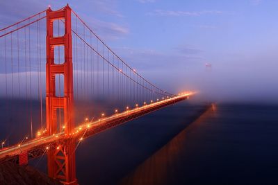 Suspension bridge at dusk