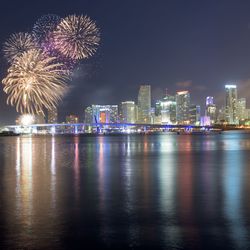 Fireworks in city at night