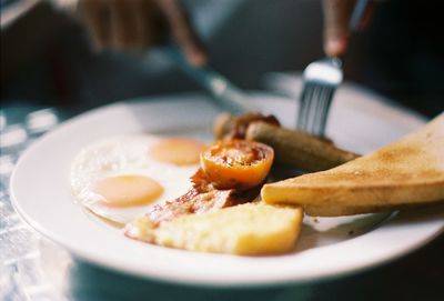 Close-up of breakfast served in plate