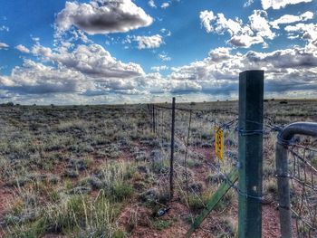 Scenic view of field against cloudy sky