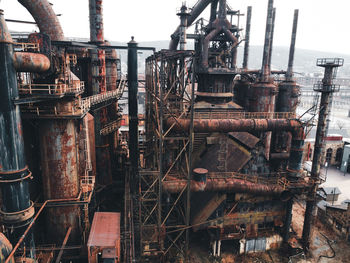 High angle view of rusty machinery