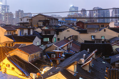 High angle view of buildings in city