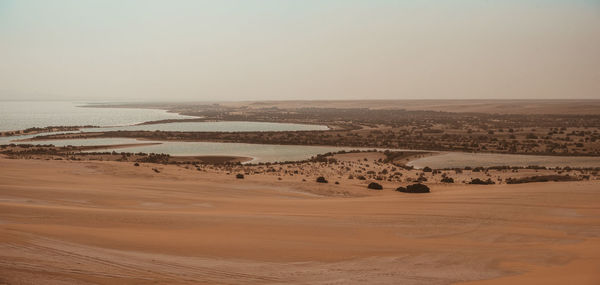Scenic view of desert against clear sky