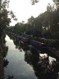 Boats moored in river