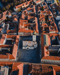 High angle view of buildings in city