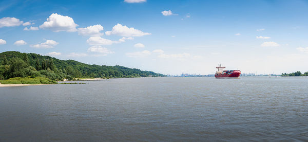 Beach panorama at the river elbe near hamburg in sunny weather