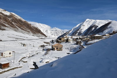 Winter in ushguli in the caucasus mountains in samegrelo-zemo svaneti region, georgia