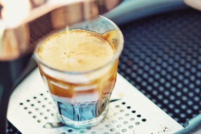 High angle view of coffee on table