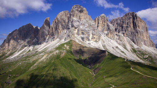 Scenic view of snowcapped mountains against sky in dolomites 