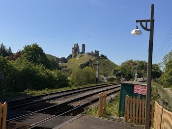Railroad track against clear sky