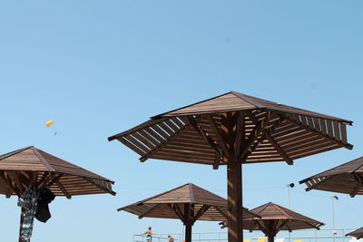 Low angle view of built structure against clear blue sky