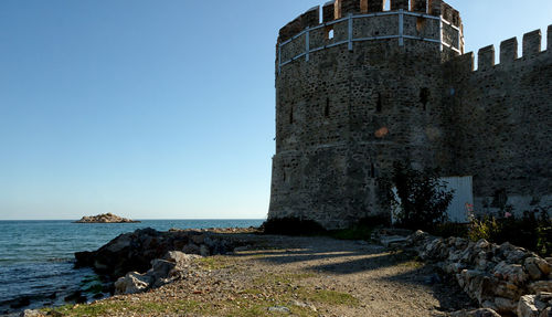 Scenic view of sea against clear sky