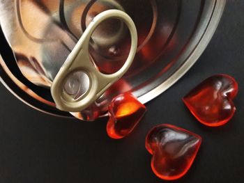 High angle view of drinking glass on table